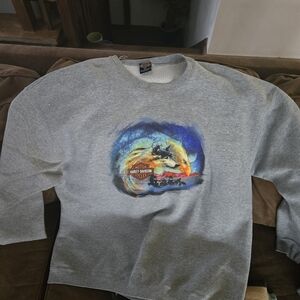 Harley-Davidson Gray and Blue Graphic Crewneck Sweater